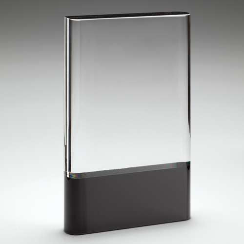 Optical clear glass plaqueon black base