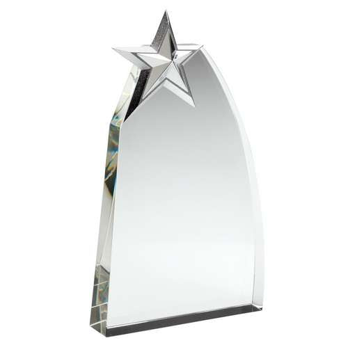 Clear glass block with metal star - small
